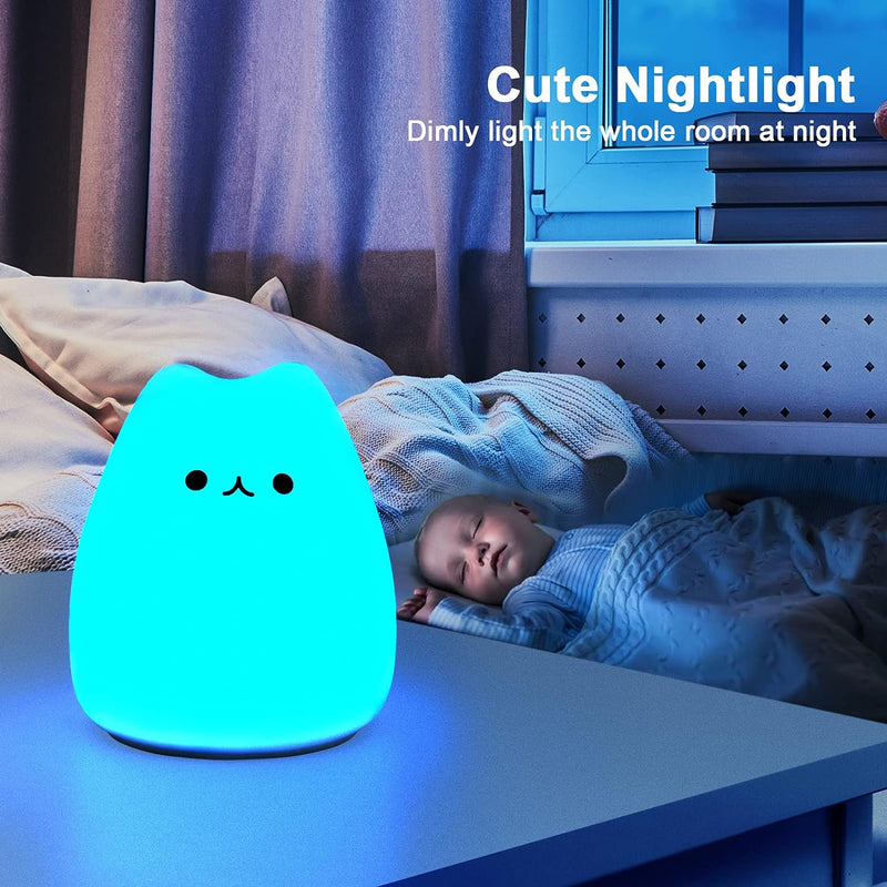Luz de noche LED de gato lindo de silicona suave portátil